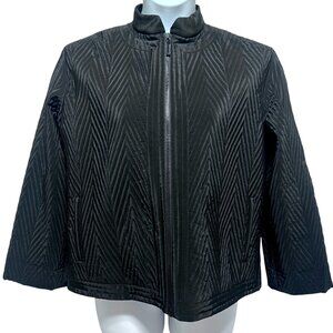 DKNY Bergdorf Goodman Black Quilted Chevron Jacket Red Satin Lining Size M